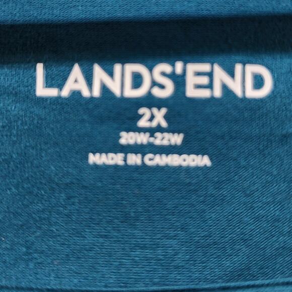 Lands End Top Womens 2X Blue Scoop Neck Crop Sleeve Side Ruched Tunic Casual - Picture 3 of 9